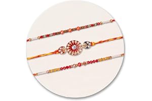 IndoTribe, Rakhi For Brother with Gift Set - Set of 3, Rakhi For Brother with Card, Roli Chawal | Rakhi for Brother and Bhabhi | Lumba Rakhi For Brother | Bhaiya Bhabhi Rakhi | Raksha Bandhan Rakhi