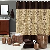 Uphome Luxury Brown Gold Shiny Damask Bathroom Shower Curtain - Waterproof and Mildewproof Havy-duty Polyester Fabric Bathroom Curtain Ideas (72