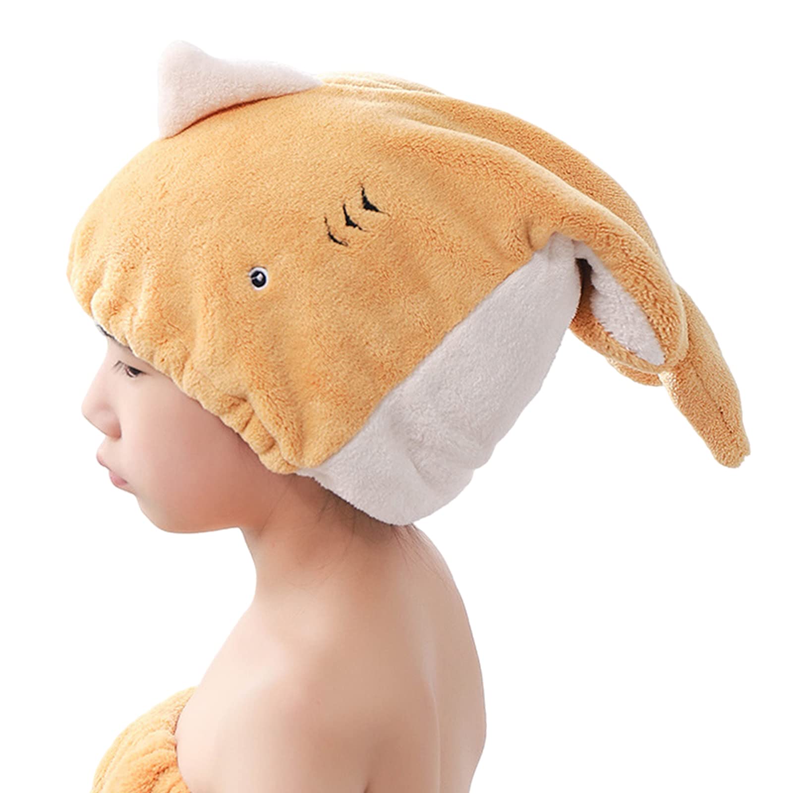 JK Home Kids Microfiber Hair Drying Wrap Towel Cap, Fun Cute Cartoon Shark Super Absorbent Coral Velvet Hair Turban Quick Dry Towels for Wet, Long, Thick Hair