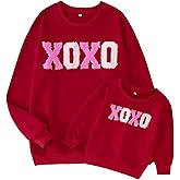 AG AGUU Mommy and Me Valentines Sweatshirts Glitter Patch XOXO Shirts Family Matching Outfits Long Sleeve Pullover Top