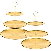 AojSup 2 Pcs 3 Tier Gold Cupcake Stand, Stainless Steel Cupcake Tower, Gold Tiered Dessert Stand, Metal 3 Tier Serving Tray for Holiday Dessert Table Decorations Birthday Party Wedding