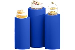 ROMANKAS Royal Blue Cylinder Cover Spandex Cylinder Stand Cover Set of 3 Stretchy Cylinder Plinth Stand Cover Cylinder Display Stand Cover Vintage Pedestal Covers for Wedding Party Decoration