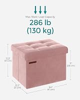 SONGMICS Storage Ottoman Foldable Foot Rest 31x41 cm Velvet Pink LSF200R51 view 6