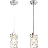 Refice Glass Pendant Lights Kitchen Island, Brushed Nickel Kitchen Hanging Light with Clear Glass, Farmhouse Cage Mini Pendan