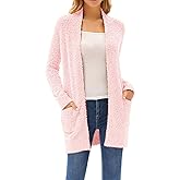 GRACE KARIN Long Cardigan Sweaters for Women, Open Front Fuzzy Winter Coat, Chunky Knit Winter Clothing with Pockets