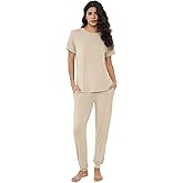 Joyaria Bamboo Viscose Pajamas Women Ultra Soft Short Sleeve Jogger Pants Pjs Set Cooling Sleepwear