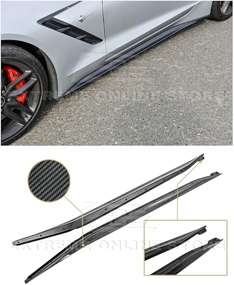 Amazon 14 19 Corvette C7全モデル交換用 アドオンエアロボトムラインカーボンファイバーロッカーパネルサイドスカートエクステンション 外装 エアロパーツ 車 バイク