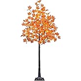 LIGHTSHARE 6FT 120LED Artificial Lighted Maple Tree Warm White Fall Decorations Indoor Ourdoor, Orange