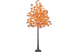 LIGHTSHARE 6FT 120LED Artificial Lighted Maple Tree Warm White Fall Decorations Indoor Ourdoor, Orange