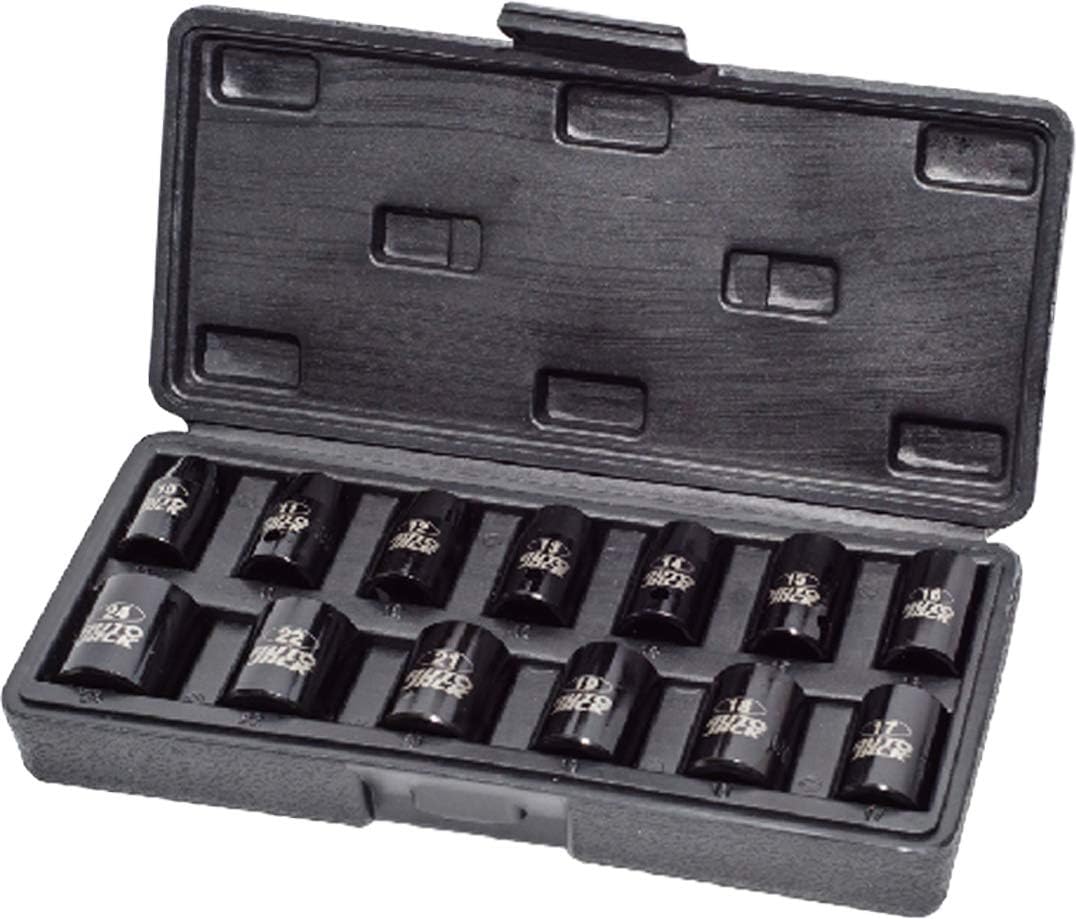 Autojack Impact Socket Set 1/2" 13 Piece Sq Drive 10-24mm Universal Metric Impact Sockets for DIY Professional Car Repair Tool