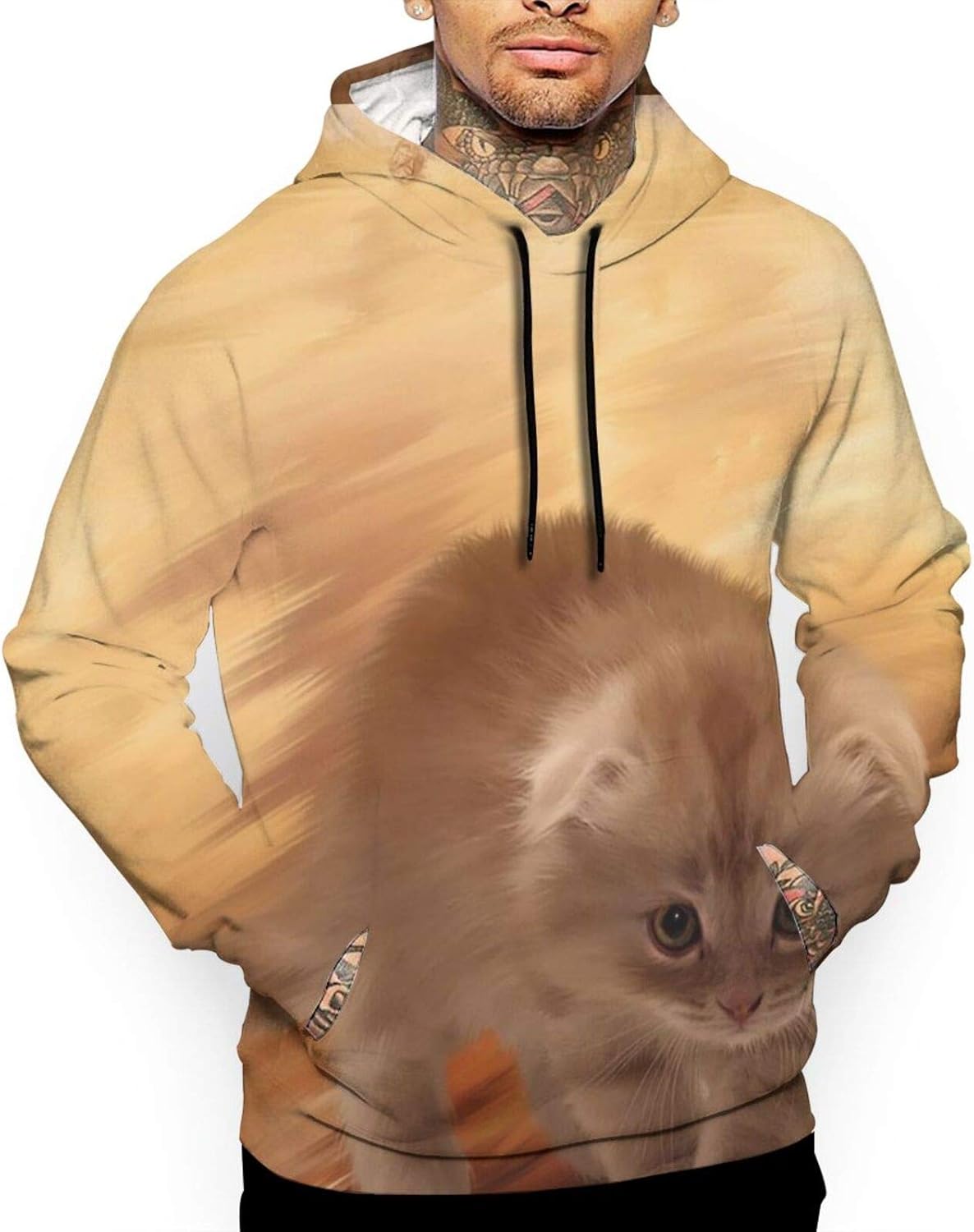 Men's Pullover Hoodies Sweatshirt, Furry Cat Paintings