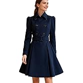 ForeMode Women Swing Double Breasted Wool Pea Coat with Belt Buckle Spring Mid-Long Long Sleeve Lapel Dresses Outwear