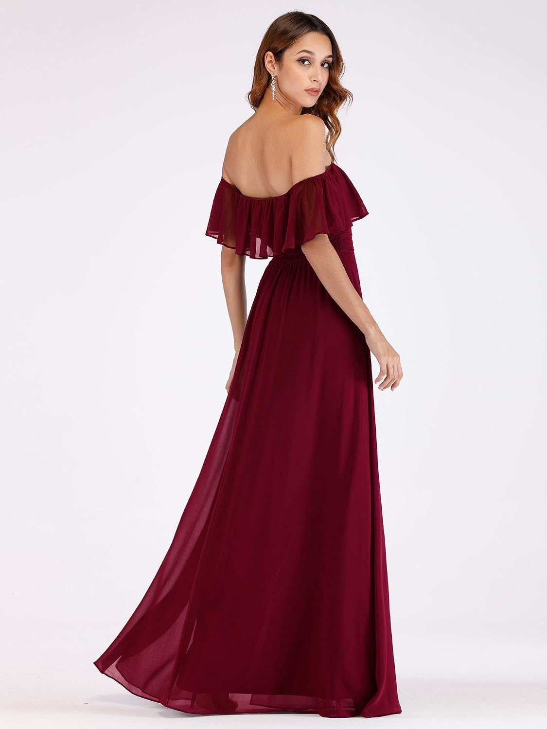 Ever-Pretty Abiti da Damigella d'Onore Lunghi dalla Spalla in Chiffon con  Linea ad A e Maniche Corte da Donna ES00125 lencicol Sera e Cerimonia  Vestiti