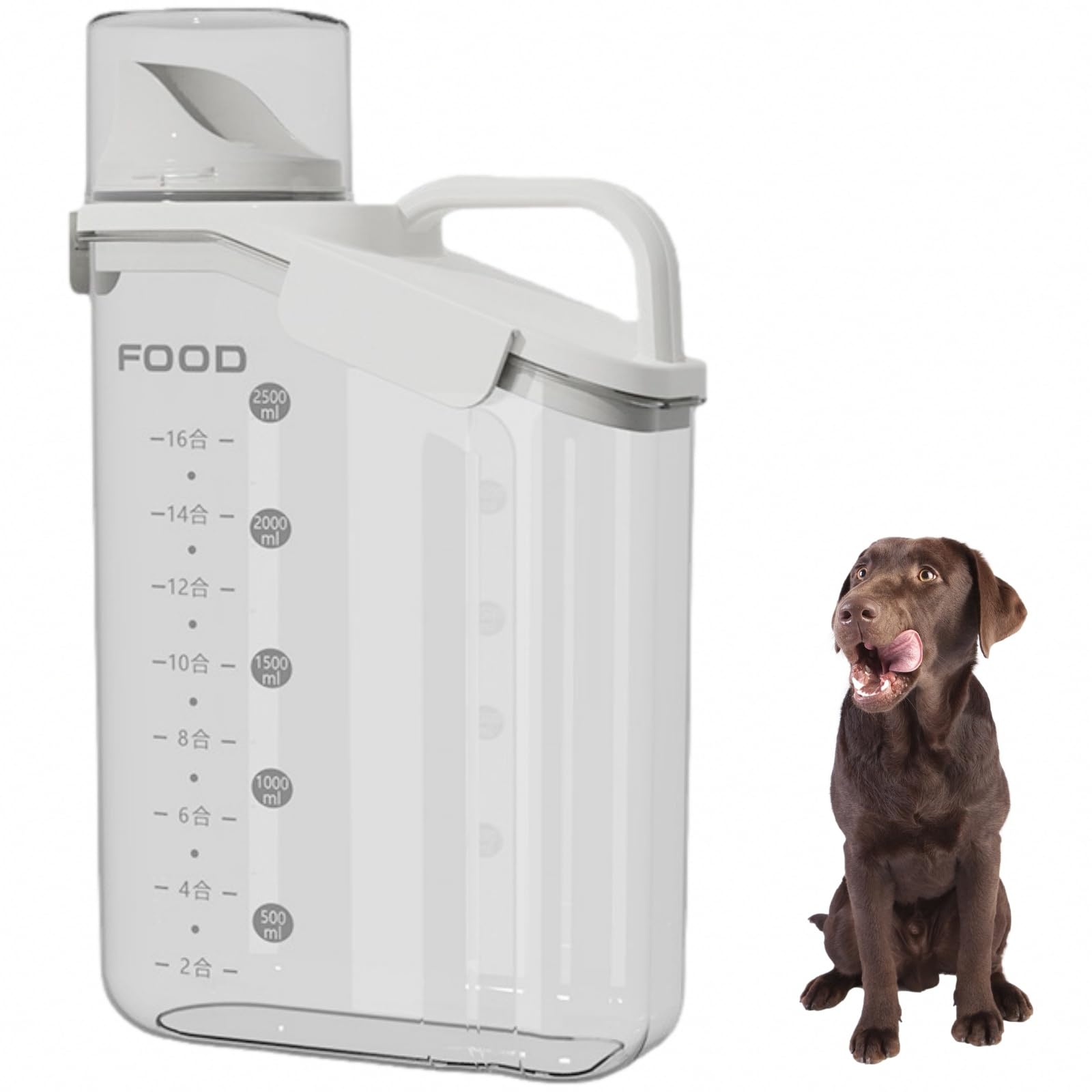 Sweet Plus ペットフードストッカー ドッグフード 餌 保存容器 密閉 キャニスター 犬 猫 食品保存容器 ドライフード 残量がわかる 計量カップ付 (2800ml/ホワイト)商品画像
