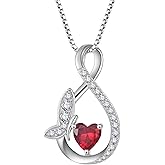 Rocayi Infinity Butterfly Necklace for Women 925 Sterling Silver Heart Birthstone Created Gemstone Pendant Jewelry Gifts for Women Her