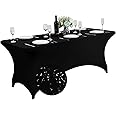 SuperO Waterproof Spandex Table Cover for 6FT Table Universal Fitted Stretch Tablecloth for Party, Banquet, Wedding and Events-Black