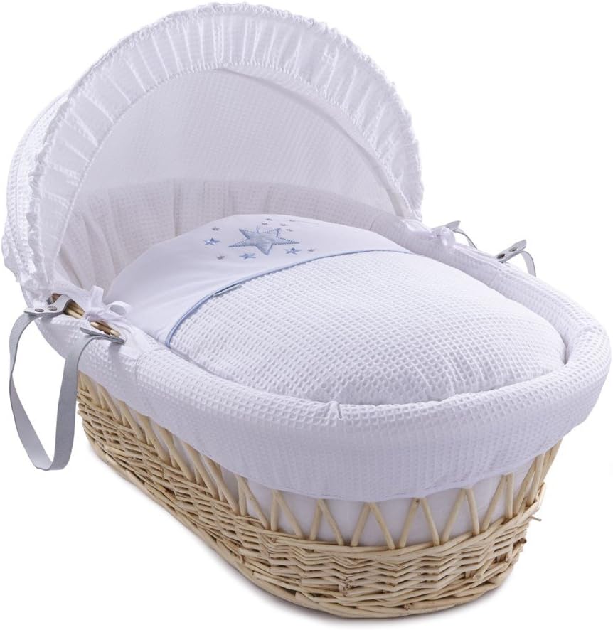 Clair de Lune Stardust Wicker Moses Basket Dressings Bedding Set (Blue to fit Wicker Moses Basket)
