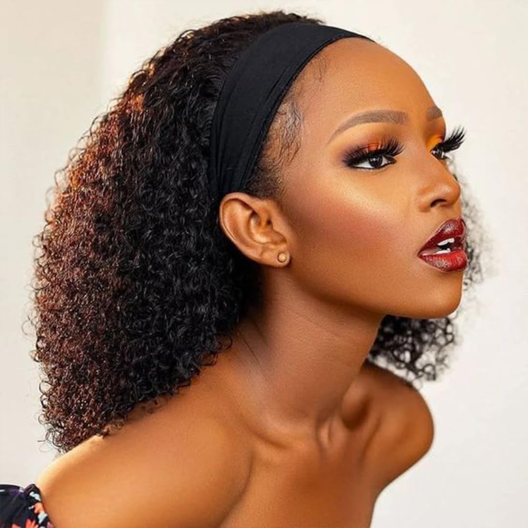 Romface Human Hair Wig 180% Density Kinky Curly Afro 16 Inch Black