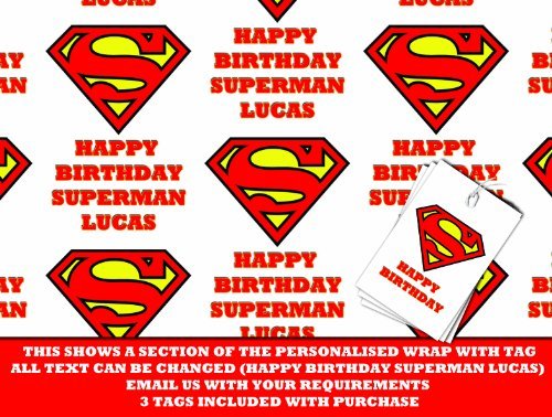 Personalized Wrapping Paper Superman - 590mm X 840mm - Free Matching Gift Tags - Next DAY Despatch! (S-us) by Dom and Geri US