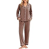 LUBOT 100% Cotton Pajamas for Women PJ Set Soft Button-Down 2 Piece Set Knitted Long Sleeve Sleepwear Loungewear XS-XXL