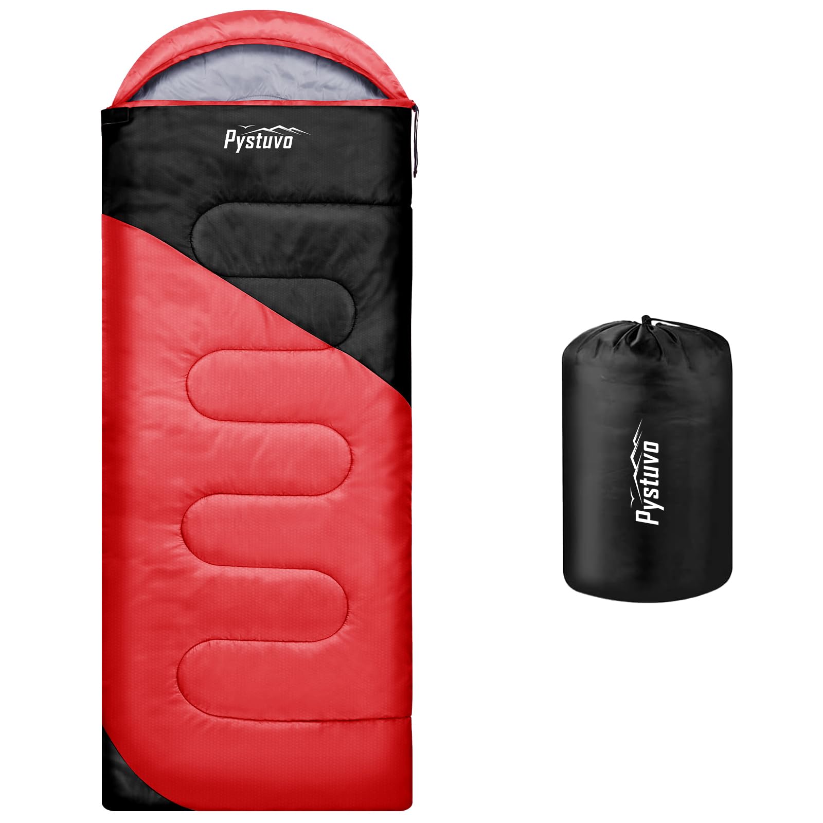 Pystuvo Sleeping Bag for Adults,4 Season Sleeping Bag,Lightweight,Waterproof Indoor & Outdoor Use,Comfortable Sleeping Sackfor Kids,Teens & Adults for Hiking,Backpacking and Camping,Red+Black — image 1