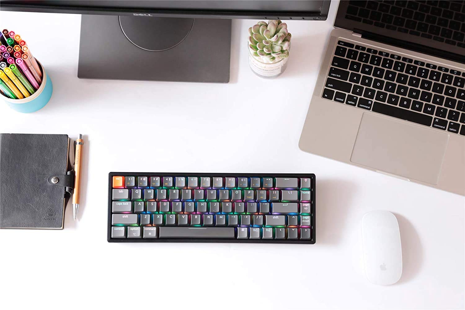 Keychron K6 Hot Swappable Wireless Bluetooth 5.1/Wired Mechanical Gaming Keyboard, 65% Compact 68-Key RGB LED Backlit N-Key Rollover, Aluminum Frame for Mac Windows Gateron G Pro Brown Switch