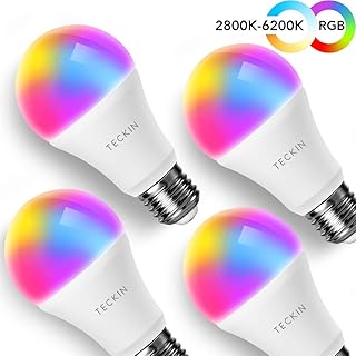 Smart LED Bulb E27 Glühbirne, TECKIN WLAN Lampen mit 16 Millionen mehreren Farben und warmes Licht 7.5W, ohne Hub, kompatibel mit Alexa und Google Assistant 800 Lumen(4er Pack)[Energieklasse A+]