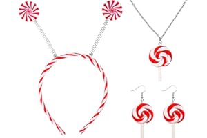 Yuefunny 4 Pcs Christmas Candy Costumes for Women Lollipop Headband Necklace Earrings Cosplay Outfits Accessories Photo Props