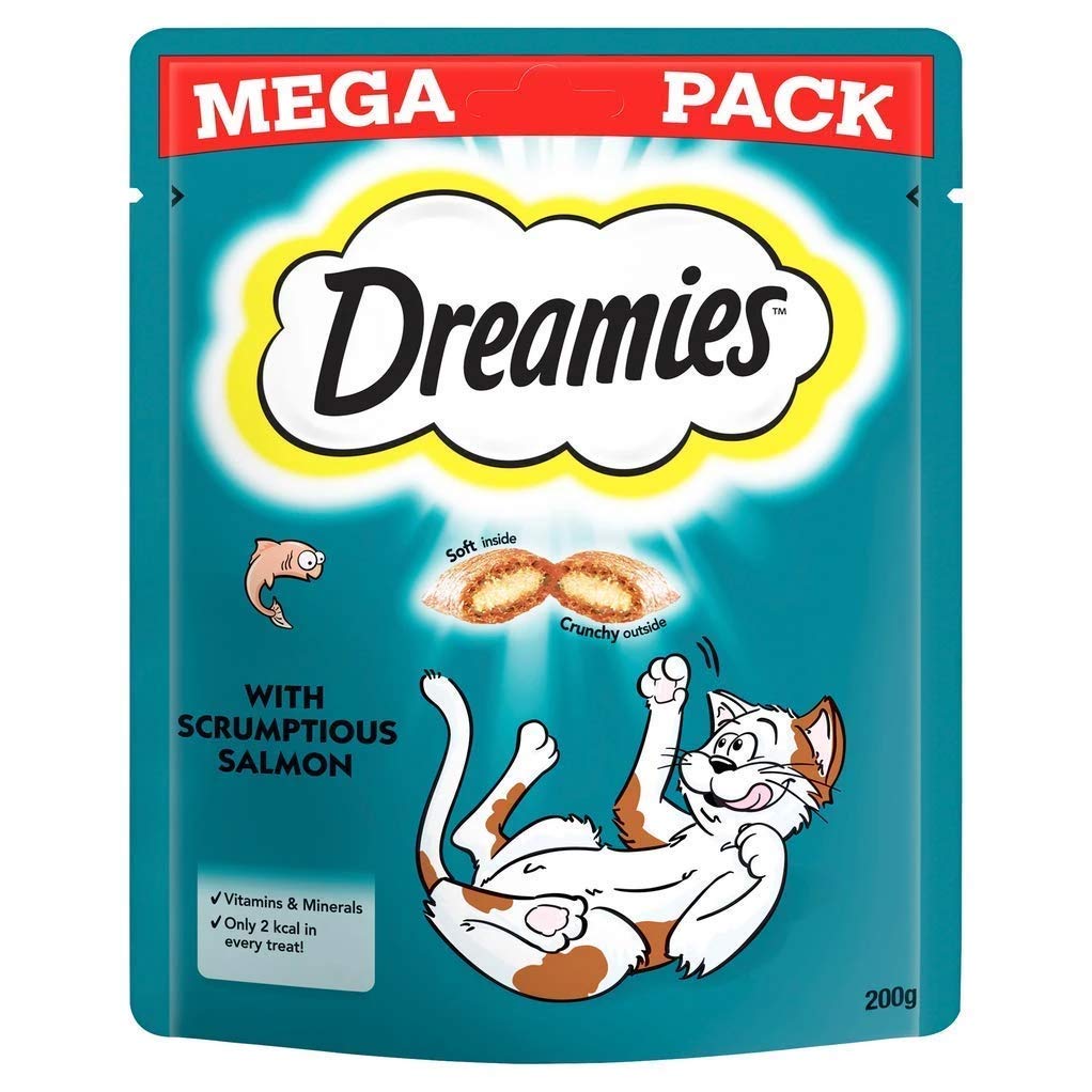 Dreamies Mega Pack Cat Treats, Tasty Snacks with Delicious Salmon, 6 Pouches of 200 g