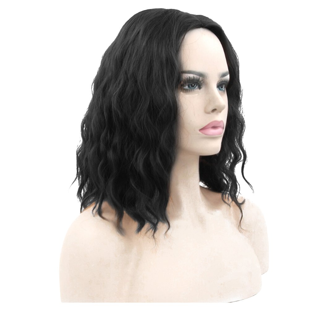 FRCOLOR Black Short Curly Wig for Women Synthetic High Temperature Fiber Cosplay Wig for Daily Wear, Party, Halloween, Fancy Dress