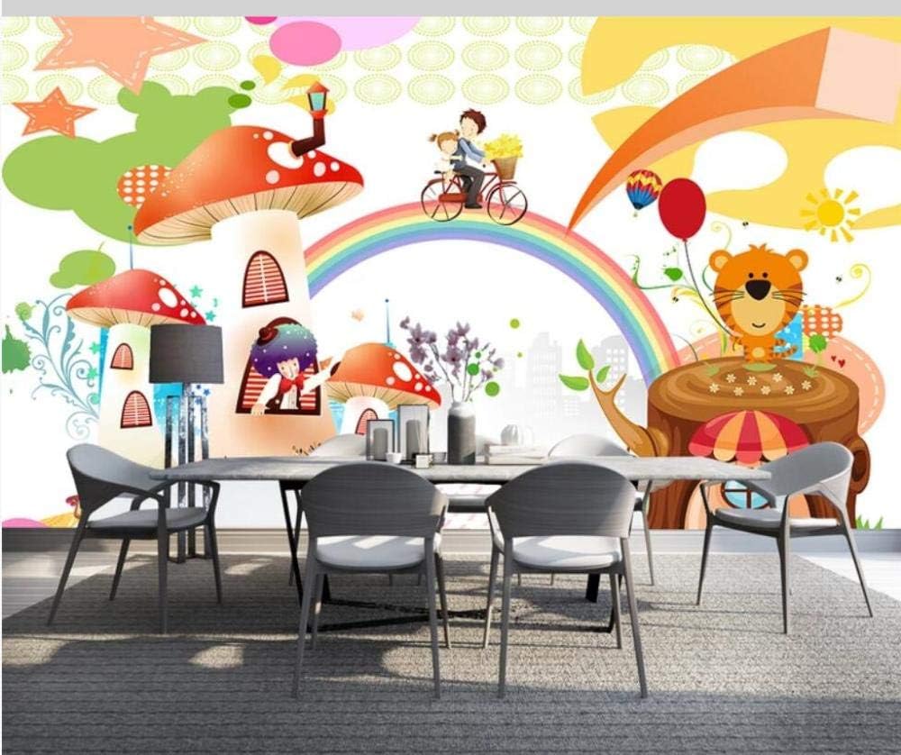 YNYE Papel tapiz 3D mural hongo habitación niños dibujos animados niños