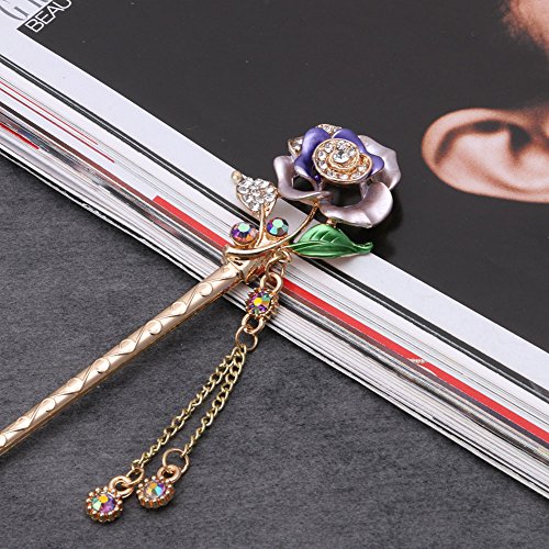 cici store Women Lady Hair Stick Handmade Rose Metal Rhinestone Hair Chopsticks Hairpin (Colorful)
