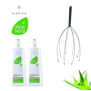 2 x LR ALOE VIA Aloe Vera Schnelles Emergency Hautspray plus Relaxer Kopfmassagespinne (2 x 150ml)