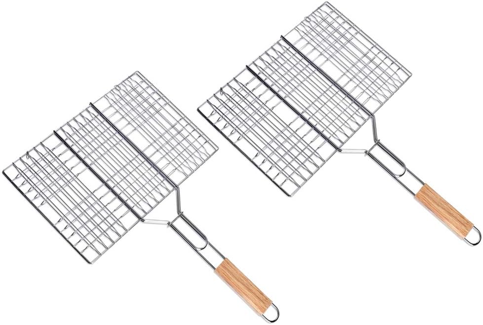 Schramm 2 Stück Grillkorb Basket Barbecue Korb 35x24cm Fischgrillkorb Fischbräter Grillbesteck Grill Gemüsekorb Grillrost