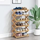 Glsety 6 Tier Bamboo Shoe Rack,Portable Folding Shoe Storage Rack,Without Installation Small Shoe Rack Perfect for Corridors, Bedrooms and Small Spaces (6 Tier)