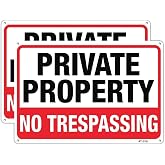Large Private Property No Trespassing Signs, 10x14 Aluminum, 2 Pack | Rust-free aluminum with UV print; weatherproof for yard, fence, gate, farm, driveway, and home entrance.