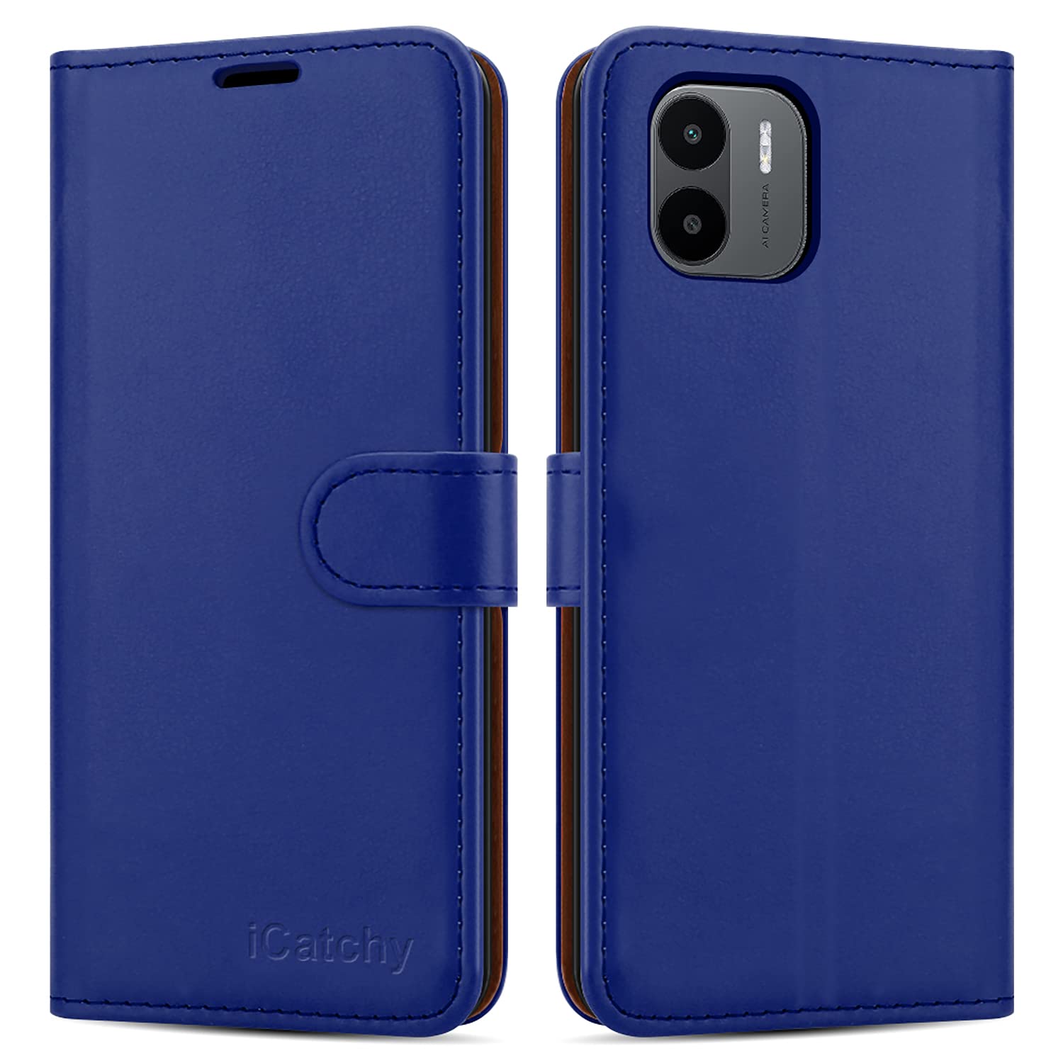 iCatchy for Xiaomi Redmi A1 Case Leather Wallet Book Flip Folio cover with Card Slots and Kickstand View for Xiaomi Redmi A1 Phone (Blue)