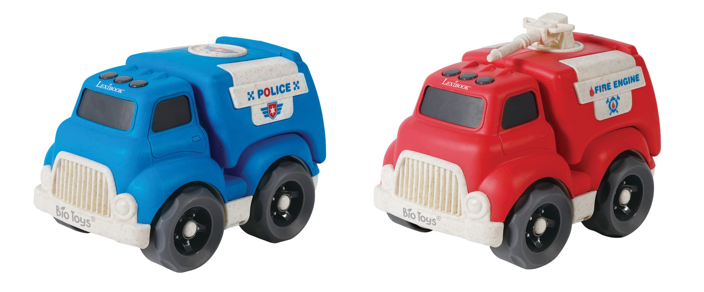 LEXIBOOK, Bio Toys, Toy cars partially made of wheat fibers, Police and Firefighter for children, Red/blue, BIOC05