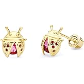 14k Yellow Gold Ladybug Stud Earrings with Screw Back