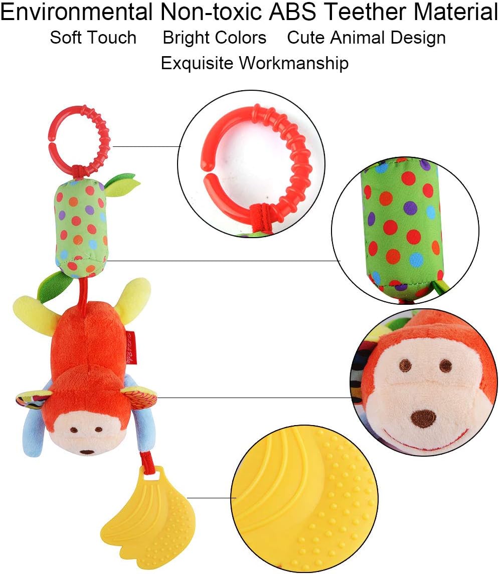 HAHA Baby Toys for 0 3 6 9 to 12 Months, Soft Hanging Crinkle Squeaky Sensory Learning Toy Infant Newborn Stroller Car Seat Crib Travel Activity Plush Animal Wind Chime with Teether for Boys Girls: Toys & Games