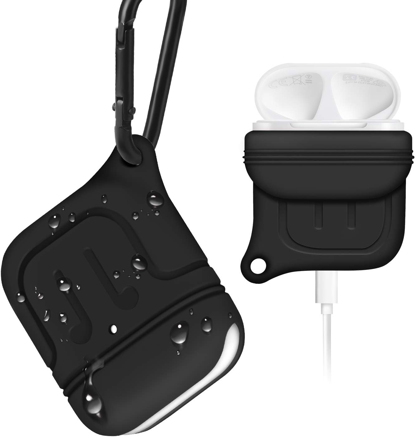 Yeegewin Compatible for AirPods 2 & 1 Case with Keychain, Shockproof Protective Premium Silicone Cover Skin for AirPods Charging Case 2 & 1 (Black)