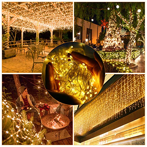 iMato Christmas Lights, 66ft 200 LED String Tree Lights Outdoor Indoor,8 Modes Waterproof Christmas String Light,Dimmable Safe Adapter Remote Decorative Light String for Wedding Parties (Yellow)