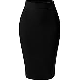 MixMatchy Women's Office Work Pencil Skirt Stretch High Waist Knee Length Bodycon for Business Casual