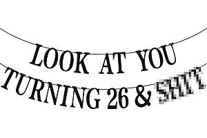 PYBHILK Black Glitter Look at You Turning 26 & Sh*t Banner, Happy 26th Birthday/Level 26 Unlocked/Cheers to 26 Years, Funny 26th Birthday Party Decorations Supplies