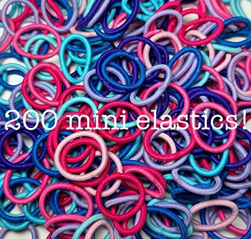 200 Mini Hair Elastics, Small Hair Ties (Pink Purple Blue)
