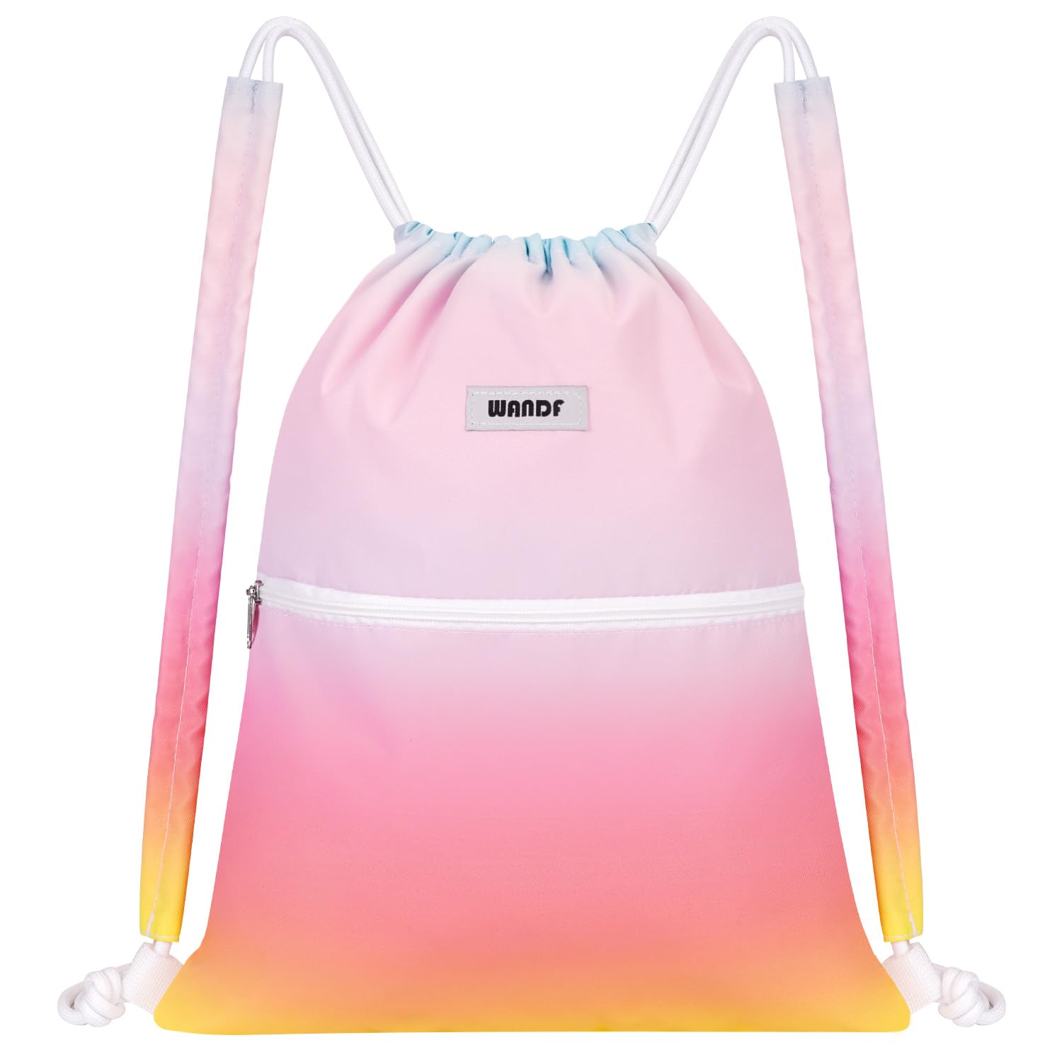 WANDF Drawstring Backpack with Shoulder Pad String Bag Sackpack Cinch Water Resistant Nylon for Gym Shopping Sport Yoga (Rainbow)