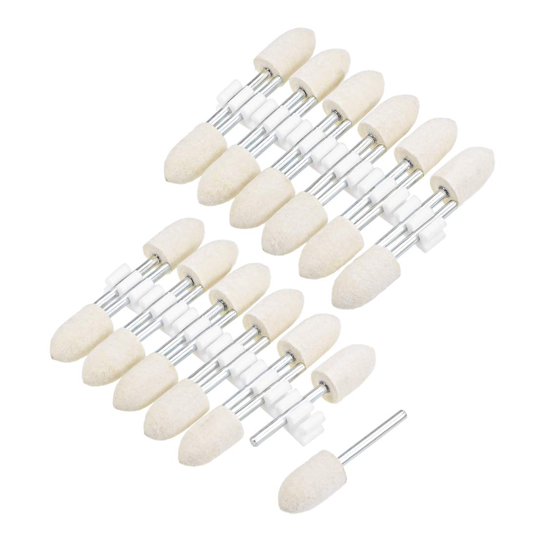 uxcell 10 mm Wool Felt Mounted Points Polishing Bits Burrs Buffing Wheels Grinding Head with 1/8 Inch Shank 24 Pieces