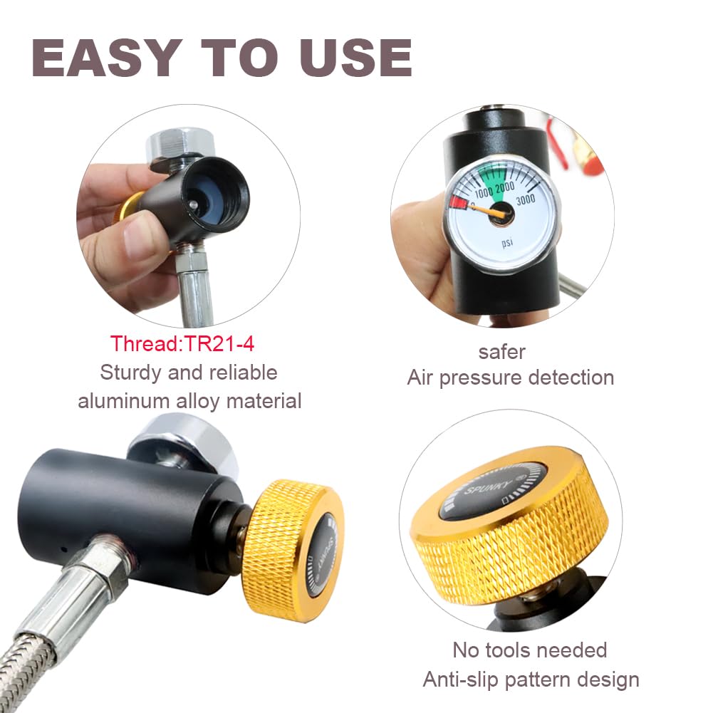 CGA320 CO2 Cylinder Refill Adapter Hose, CO2 Refill Station Connector Kit for Filling Blue Soda-maker Tank(CGA320 to TR21-4 Thread, Dual Valve with Gauge) (24 Inch)