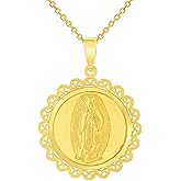 Jewelry America 14k Yellow Gold Round Ornate Miraculous Medal of Our Lady of Guadalupe Pendant Necklace