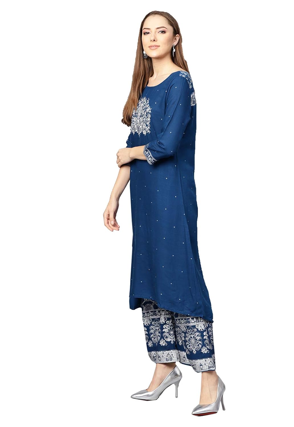 ishin women blue viscose rayon printed palazzo kurta set